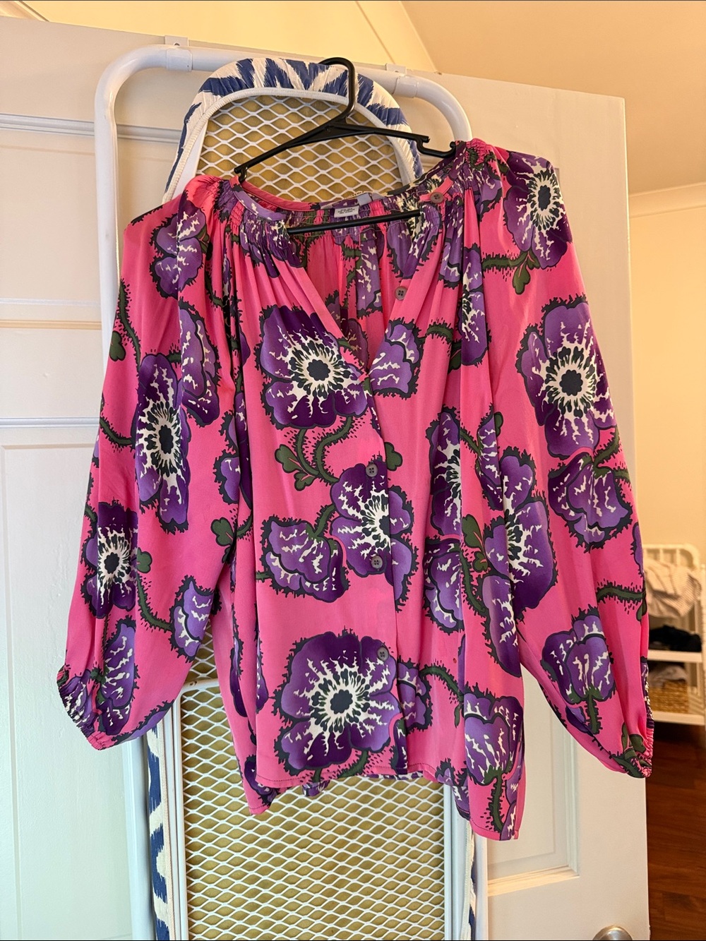Tucker Pink Blouse with Purple Floral Print